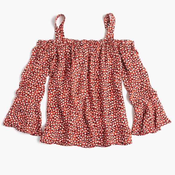 J. Crew Tops - J.Crew Silk Cold-Shoulder Top in Heart Print